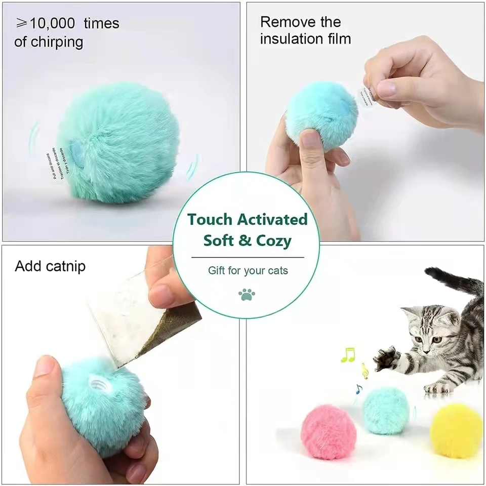 Jouets intelligents pour chat, balle interactive en peluche, avec herbe-aux-chats, chatons. – Image 5