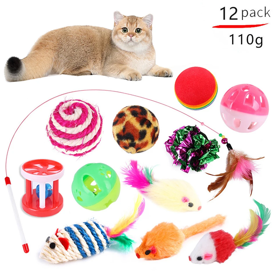 DualPet-Jouets pour chaton, variété de jouets pour chat, jouet pour chat, anciers drôle, sisal, souris, cloche, balle, fournitures pour chat, ensemble de 20 pièces – Image 3