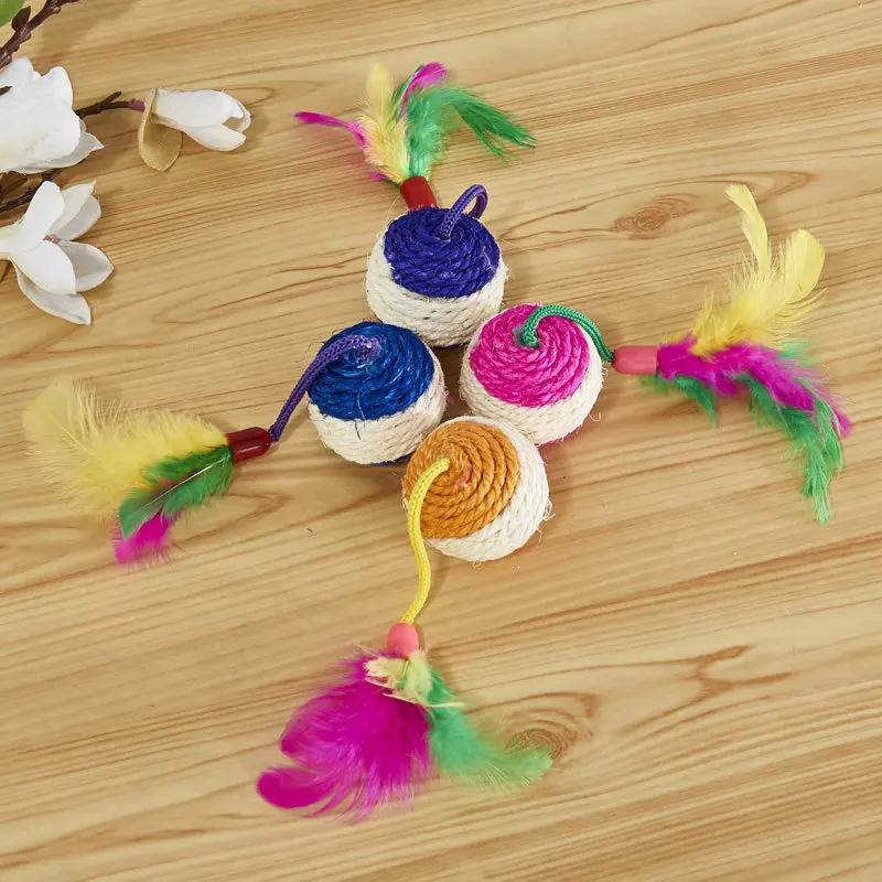 Jouet interactif d'entraînement de balle à gratter en Sisal pour chaton, fournitures pour animaux de compagnie, jouets en plumes interactifs, 1 pièce – Image 3