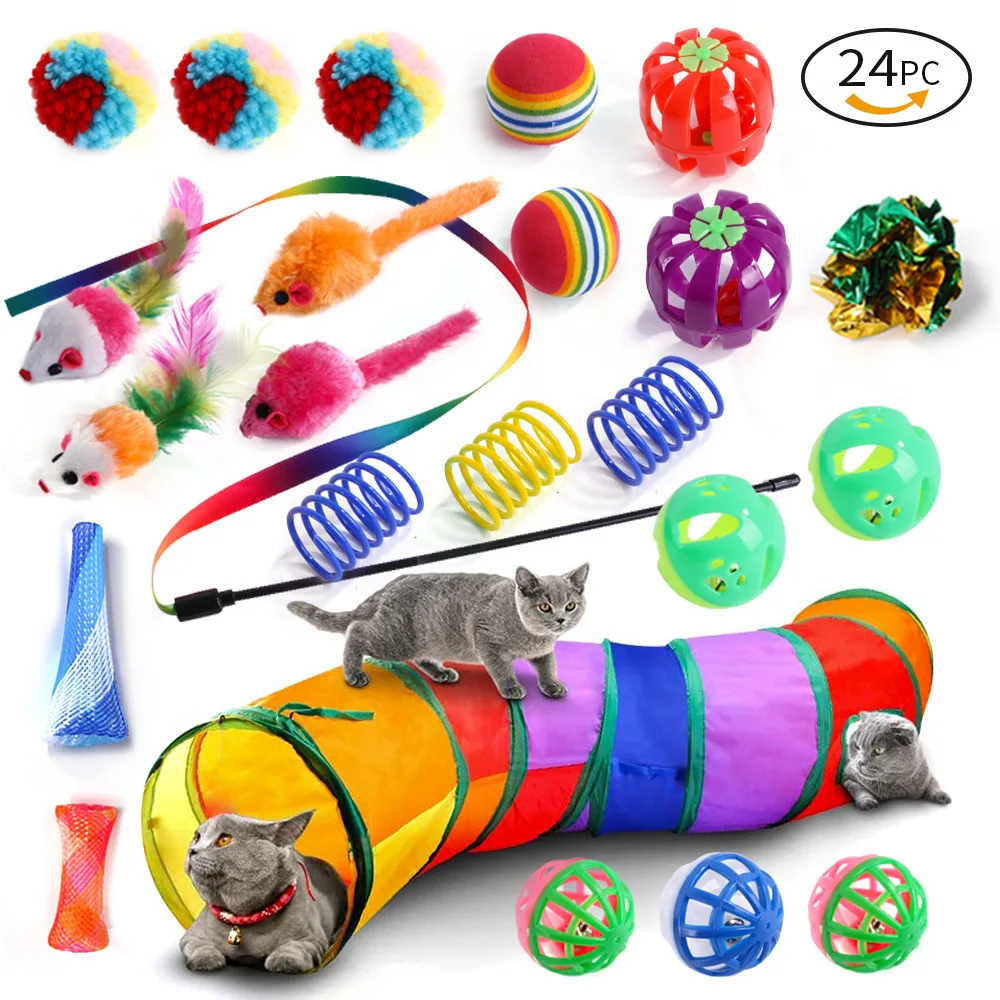 DualPet-Jouets pour chaton, variété de jouets pour chat, jouet pour chat, anciers drôle, sisal, souris, cloche, balle, fournitures pour chat, ensemble de 20 pièces – Image 6