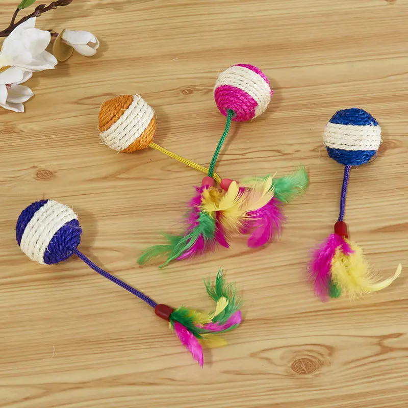 Jouet interactif d'entraînement de balle à gratter en Sisal pour chaton, fournitures pour animaux de compagnie, jouets en plumes interactifs, 1 pièce – Image 5