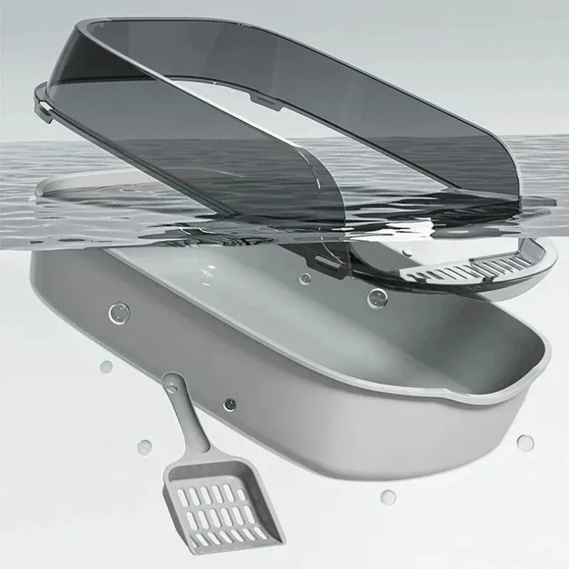 Bac à litière semi-fermé pour chat, épaississement, résistant aux éclaboussures et facile à nettoyer, toilettes avec pelle à litière pour chat, boîte de nettoyage en plastique pour chats – Image 3