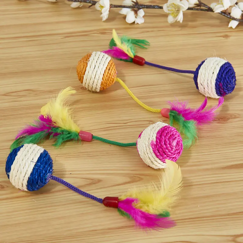 Jouet interactif d'entraînement de balle à gratter en Sisal pour chaton, fournitures pour animaux de compagnie, jouets en plumes interactifs, 1 pièce – Image 4