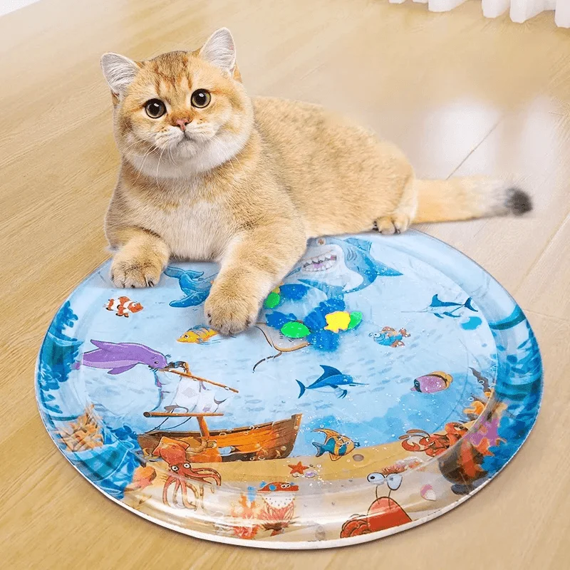 Tapis de jeu d'eau sensoriel pour chat, en Pvc, poisson d'océan, ramper, à Induction, jouet interactif pour chat – Image 3