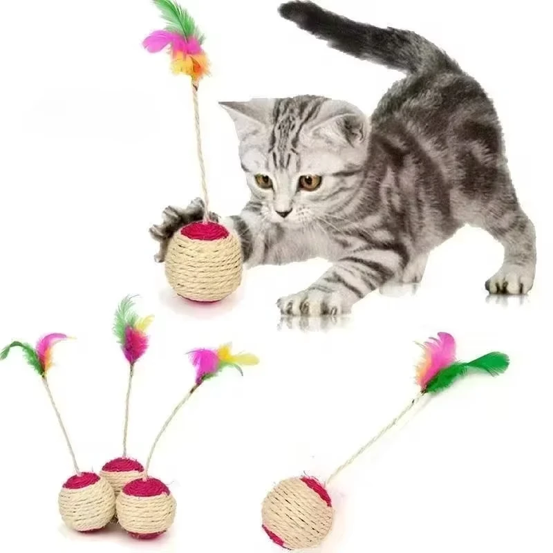 Jouet interactif d'entraînement de balle à gratter en Sisal pour chaton, fournitures pour animaux de compagnie, jouets en plumes interactifs, 1 pièce
