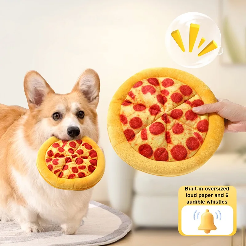 Jouet en peluche pour chien, beignet, Pizza, jouets grinçants pour animaux de compagnie, pour petits et grands chiens, nettoyage des dents, chiot, jouet sonore à mâcher, fournitures pour animaux de compagnie – Image 2