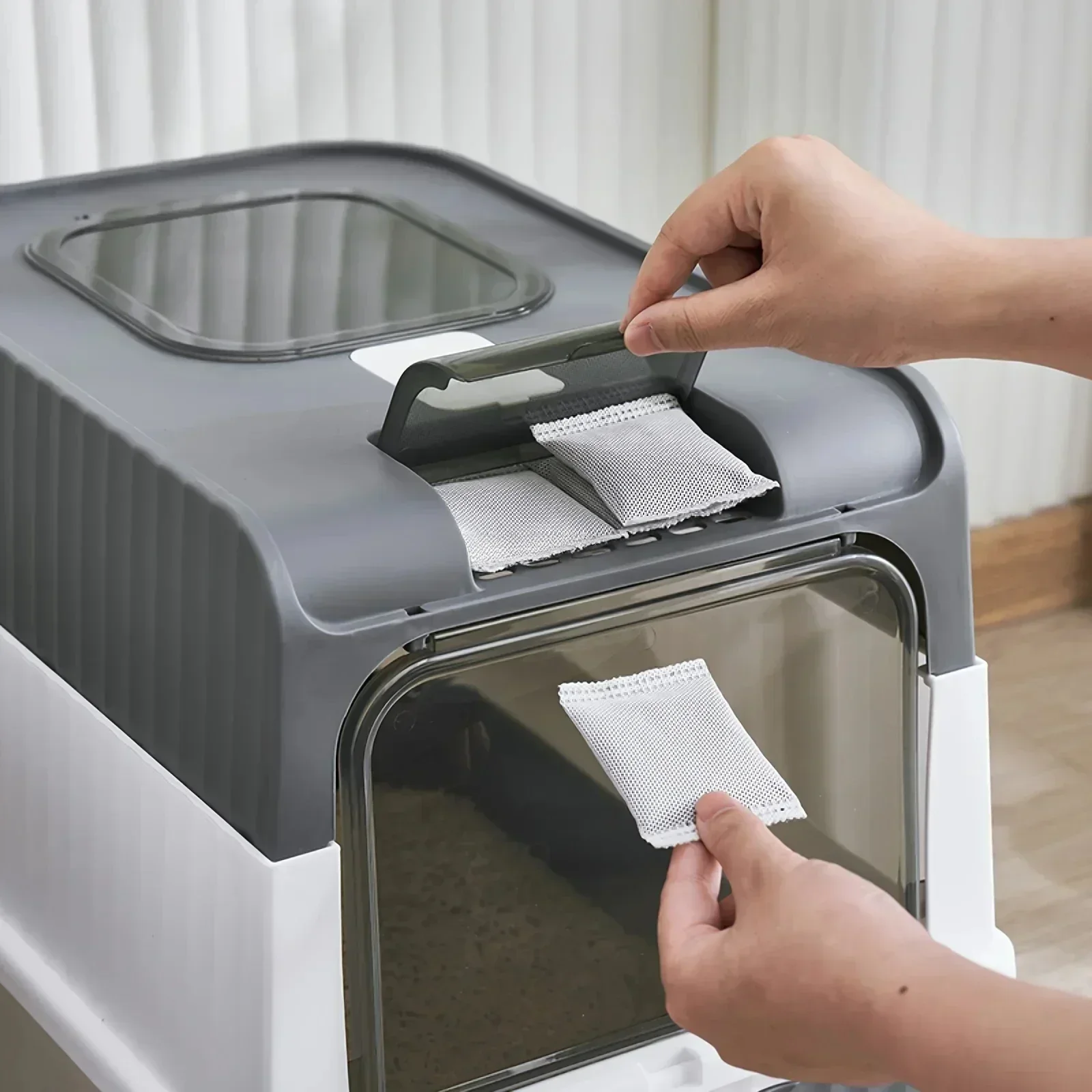 Bac à litière Extra Large pour chat avec couvercle et cuillère, résistant aux odeurs, Style tiroir entièrement fermé, toilettes pour chat, fournitures pour animaux de compagnie – Image 3