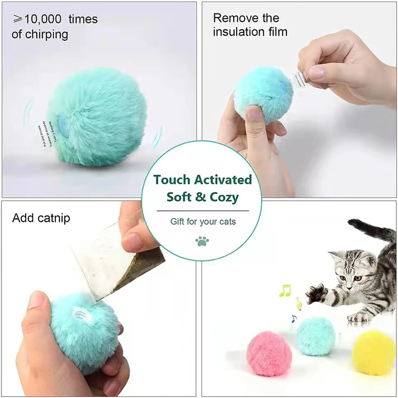 Balle électrique intelligente en peluche pour chat, jouet coule, formation au cataire, chaton, sonore tactile, produit pour animaux de compagnie, jouet couineur – Image 3