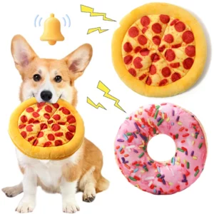 Jouet en peluche pour chien, beignet, Pizza, jouets grinçants pour animaux de compagnie, pour petits et grands chiens, nettoyage des dents, chiot, jouet sonore à mâcher, fournitures pour animaux de compagnie