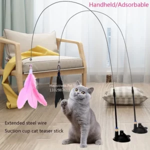 Jouet pour chat anciers teaser avec cloche arc-en-ciel, ventouse, auto-haute et durable, outil de morsure, tête de plume de subdivision, le plus récent