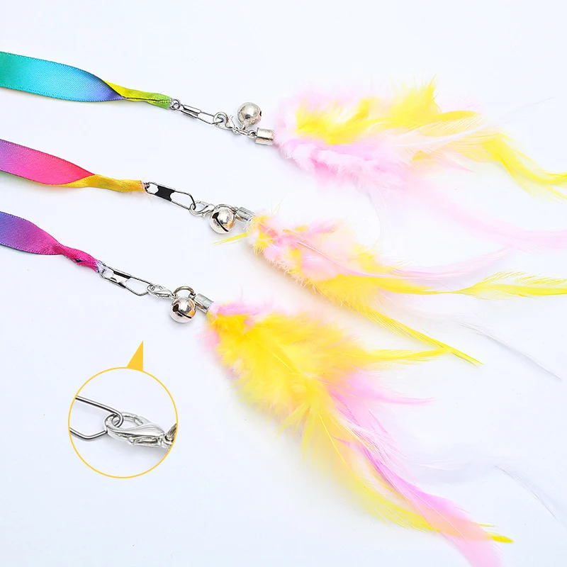 Simulation plume interactive chat jouet ruban de Satin cloche chat bâton jouets chaton jouant Teaser baguette jouet chat fournitures accessoires – Image 2