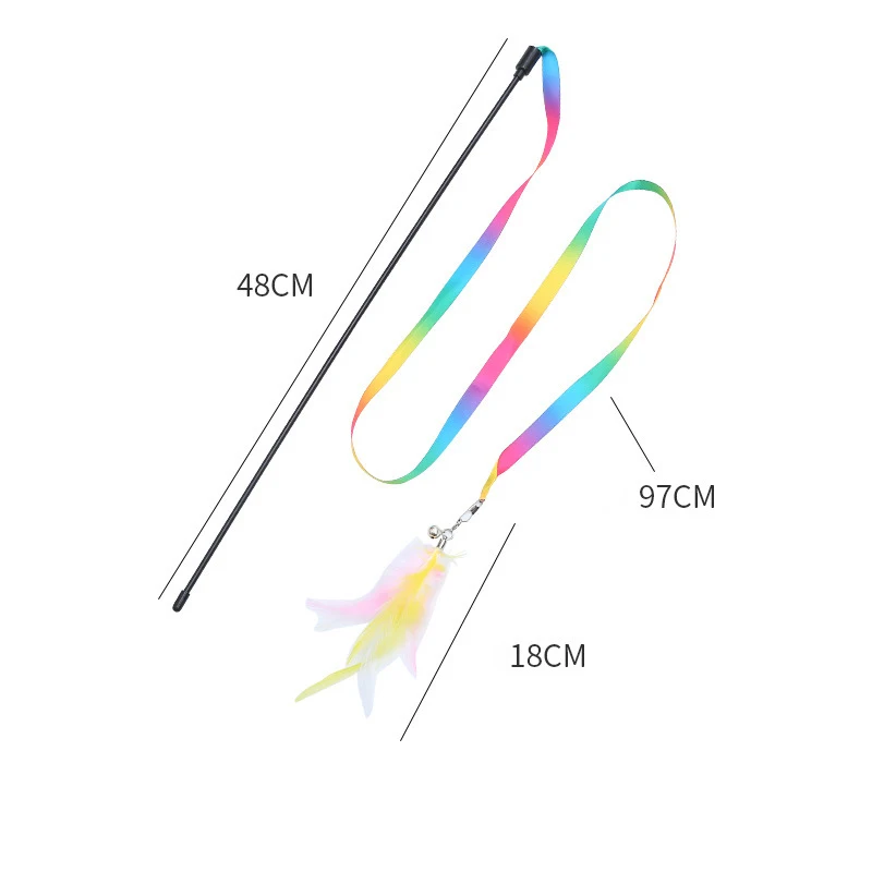 Simulation plume interactive chat jouet ruban de Satin cloche chat bâton jouets chaton jouant Teaser baguette jouet chat fournitures accessoires – Image 6