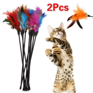 Jouet pour chat, cloche en plumes, tige amusante, jouets interactifs, accessoires pour chat, fournitures pour animaux de compagnie, 2 pièces