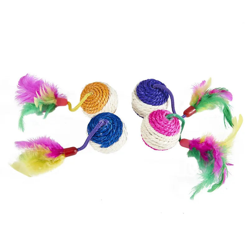 Jouet interactif d'entraînement de balle à gratter en Sisal pour chaton, fournitures pour animaux de compagnie, jouets en plumes interactifs, 1 pièce – Image 2