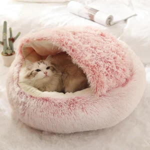 Lit Rond en Peluche Douce avec Juste pour Animaux de Compagnie, Matelas Chaud, Nid de Couchage, Diversification pour Petits Chiens et Chaton
