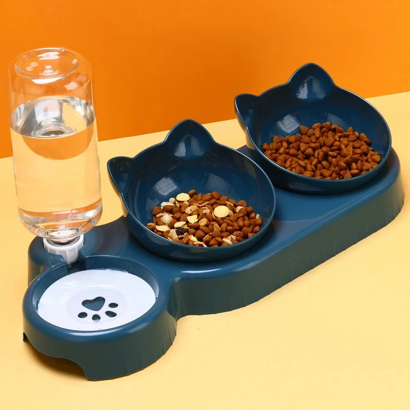 Mangeoire pour chat 3 en 1, distributeur d'eau automatique, Double bol pour animaux de compagnie, pour petits chiens et chats, récipient de nourriture pour animaux de compagnie, accessoires pour chats – Image 2