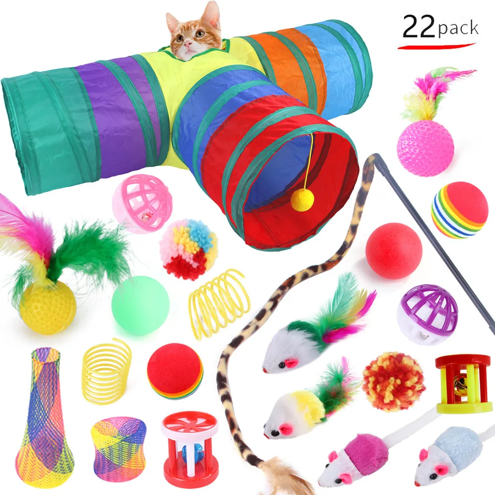 DualPet-Jouets pour chaton, variété de jouets pour chat, jouet pour chat, anciers drôle, sisal, souris, cloche, balle, fournitures pour chat, ensemble de 20 pièces – Image 5