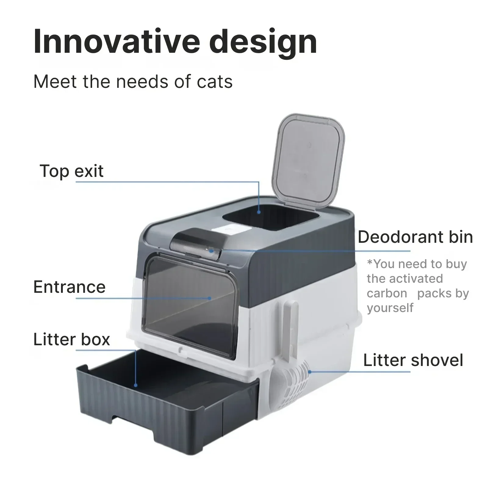 Bac à litière Extra Large pour chat avec couvercle et cuillère, résistant aux odeurs, Style tiroir entièrement fermé, toilettes pour chat, fournitures pour animaux de compagnie – Image 5
