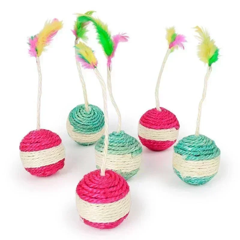Jouet interactif d'entraînement de balle à gratter en Sisal pour chaton, fournitures pour animaux de compagnie, jouets en plumes interactifs, 1 pièce – Image 3