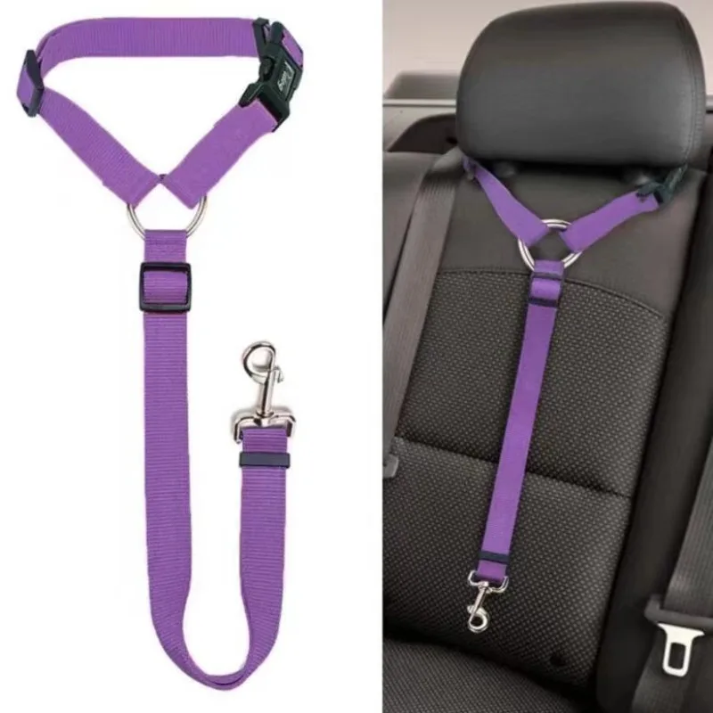 Ceinture de sécurité deux en un pour voiture, couleur unie, laisse en plomb en Nylon, ceinture de sécurité pour siège arrière, harnais réglable pour chiens, collier, accessoires pour animaux de compagnie – Image 2