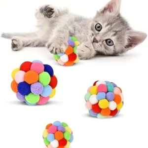 Boule en peluche élastique colorée pour chat, jouet pour animaux de compagnie, cloche, auto-haute, en laine, 1 à 3 pièces