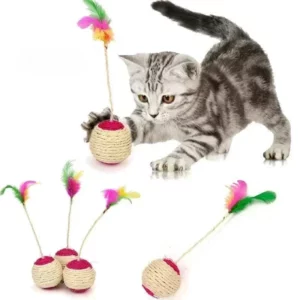 Jouet interactif d'entraînement de balle à gratter en Sisal pour chaton, fournitures pour animaux de compagnie, jouets en plumes interactifs, 1 pièce