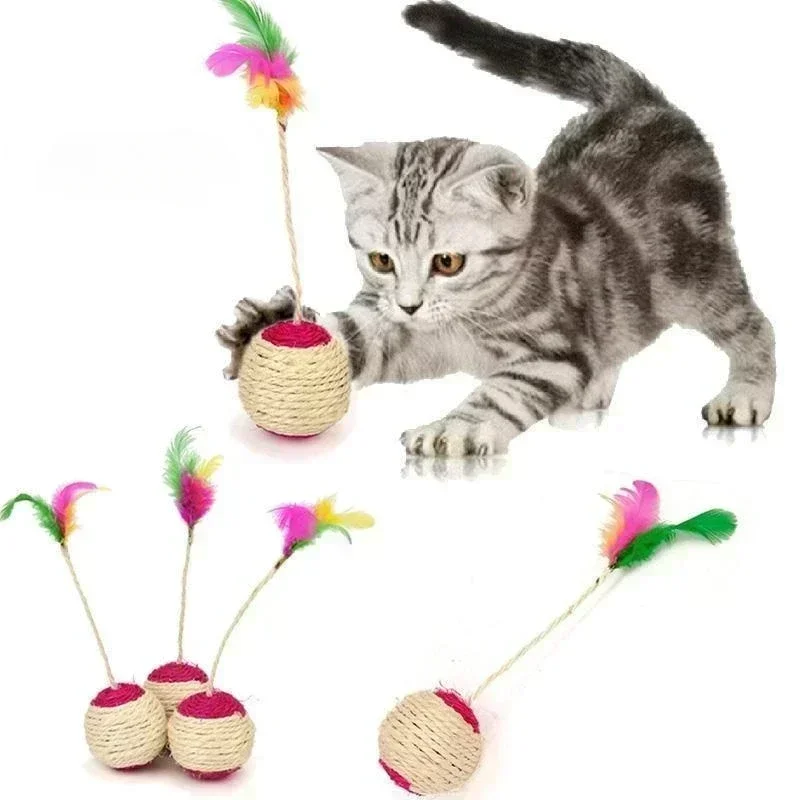 Jouet interactif d'entraînement de balle à gratter en Sisal pour chaton, fournitures pour animaux de compagnie, jouets en plumes interactifs, 1 pièce