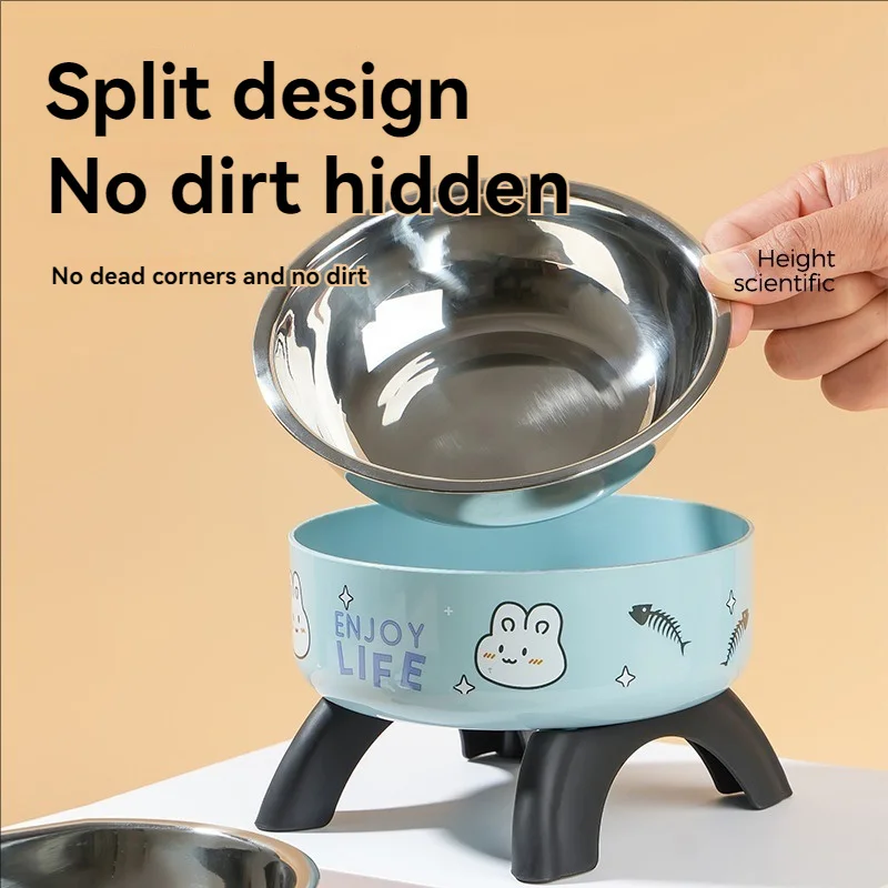 Bols surélevés pour chat pour la protection du cou, bols en acier inoxydable pour animaux de compagnie, bols pour chiens antidérapants et anti-basculement, ustensiles d'alimentation pour chiens. – Image 4
