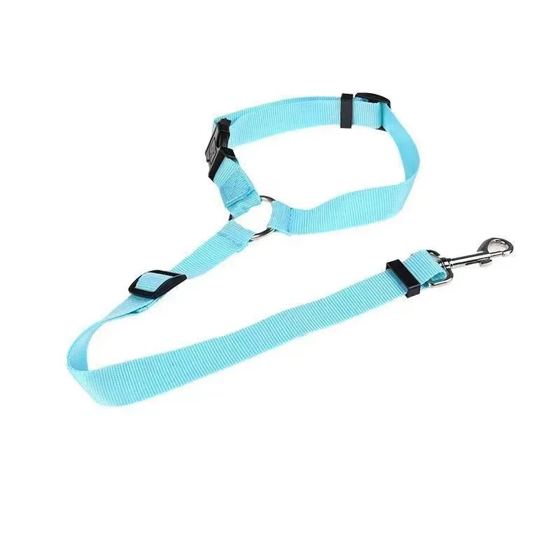 Ceinture de sécurité deux en un pour voiture, couleur unie, laisse en plomb en Nylon, ceinture de sécurité pour siège arrière, harnais réglable pour chiens, collier, accessoires pour animaux de compagnie – Image 5