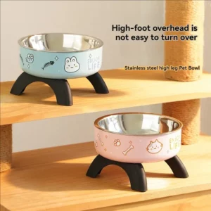 Bols surélevés pour chat pour la protection du cou, bols en acier inoxydable pour animaux de compagnie, bols pour chiens antidérapants et anti-basculement, ustensiles d'alimentation pour chiens.