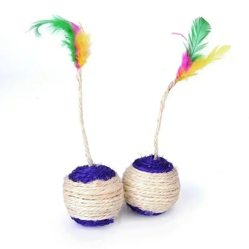 Jouet interactif d'entraînement de balle à gratter en Sisal pour chaton, fournitures pour animaux de compagnie, jouets en plumes interactifs, 1 pièce – Image 4