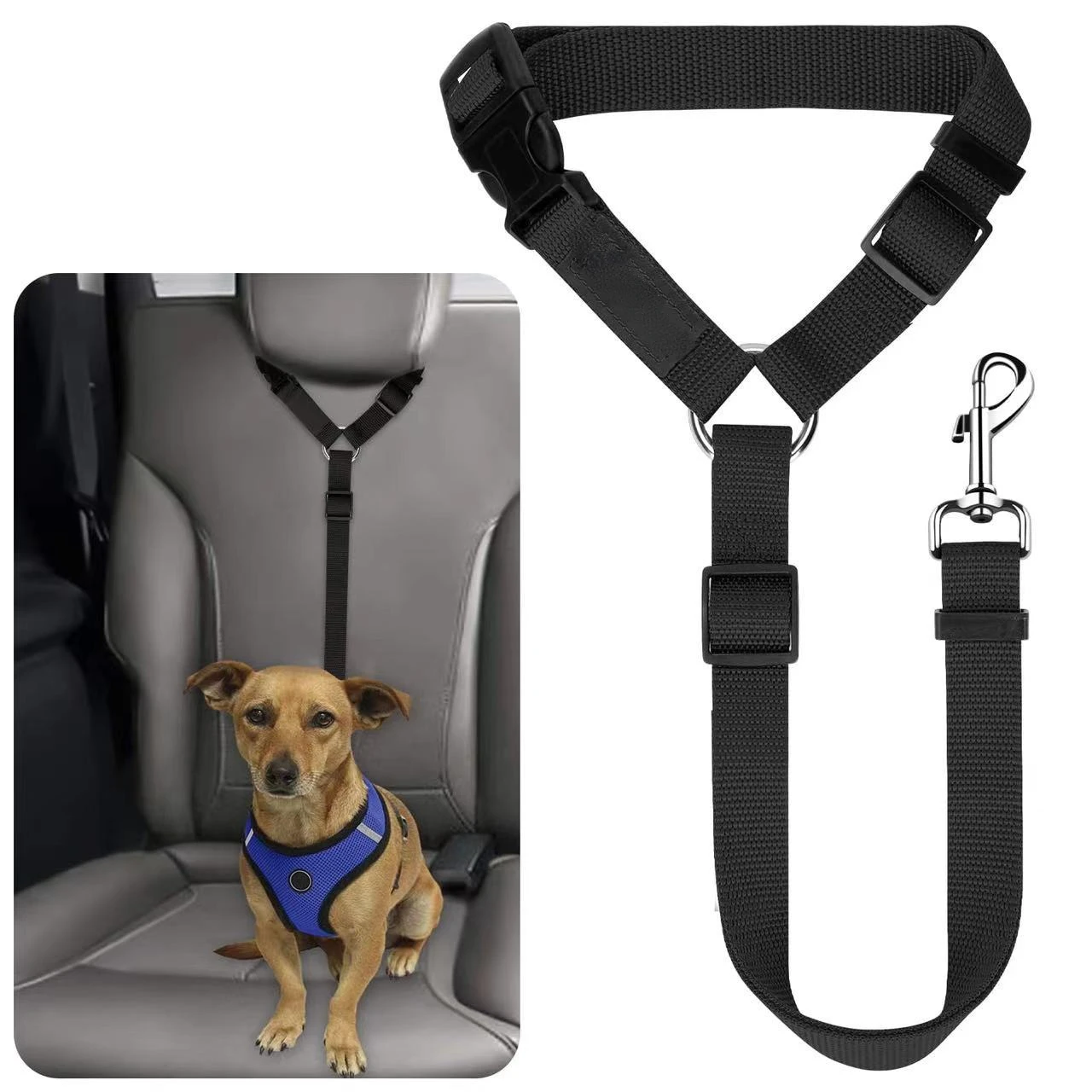 Ceinture de sécurité deux en un pour voiture, couleur unie, laisse en plomb en Nylon, ceinture de sécurité pour siège arrière, harnais réglable pour chiens, collier, accessoires pour animaux de compagnie